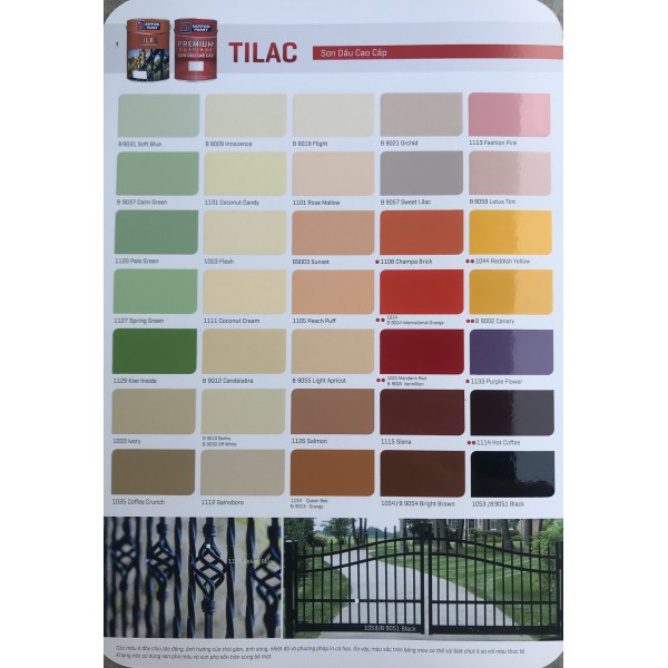 Bảng màu sơn dầu Nippon Tilac cung cấp những sự lựa chọn màu sắc đa dạng để tối ưu hóa không gian sống của bạn. Với tính năng chống thấm tuyệt vời và độ bền màu cao, sản phẩm này sẽ làm bạn hài lòng về màu sắc và độ bền của bức tường sơn.