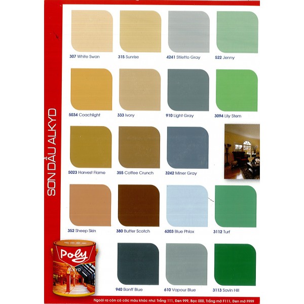 Bảng màu sơn dầu Poly Alkyd là một trong những lựa chọn hàng đầu cho vật liệu sơn dầu cao cấp. Với đa dạng màu sắc và độ bền cao, sản phẩm này sẽ mang đến cho bạn sự hài lòng tuyệt đối. Hãy xem hình ảnh liên quan để cảm nhận ngay!