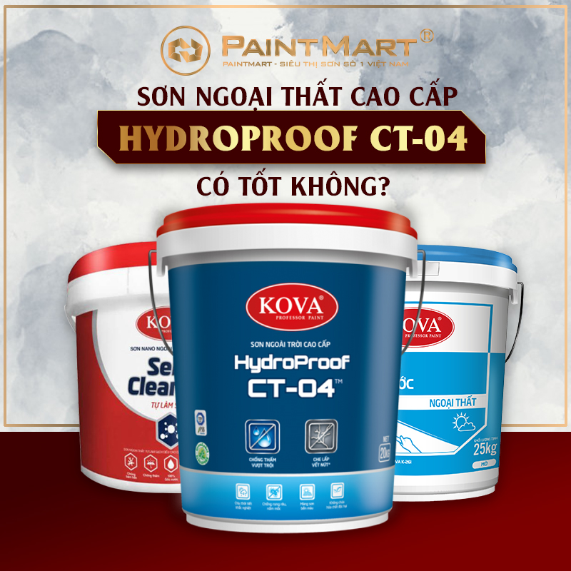 Sơn ngoại thất Kova Hydroproof CT-04: Với sơn ngoại thất Kova Hydroproof CT-04, ngôi nhà của bạn sẽ trở nên bền bỉ, chống lại mọi tác động của thời tiết khắc nghiệt. Hãy chiêm ngưỡng hình ảnh về sự khác biệt mà sơn Kova Hydroproof CT-04 mang lại cho ngôi nhà của bạn!