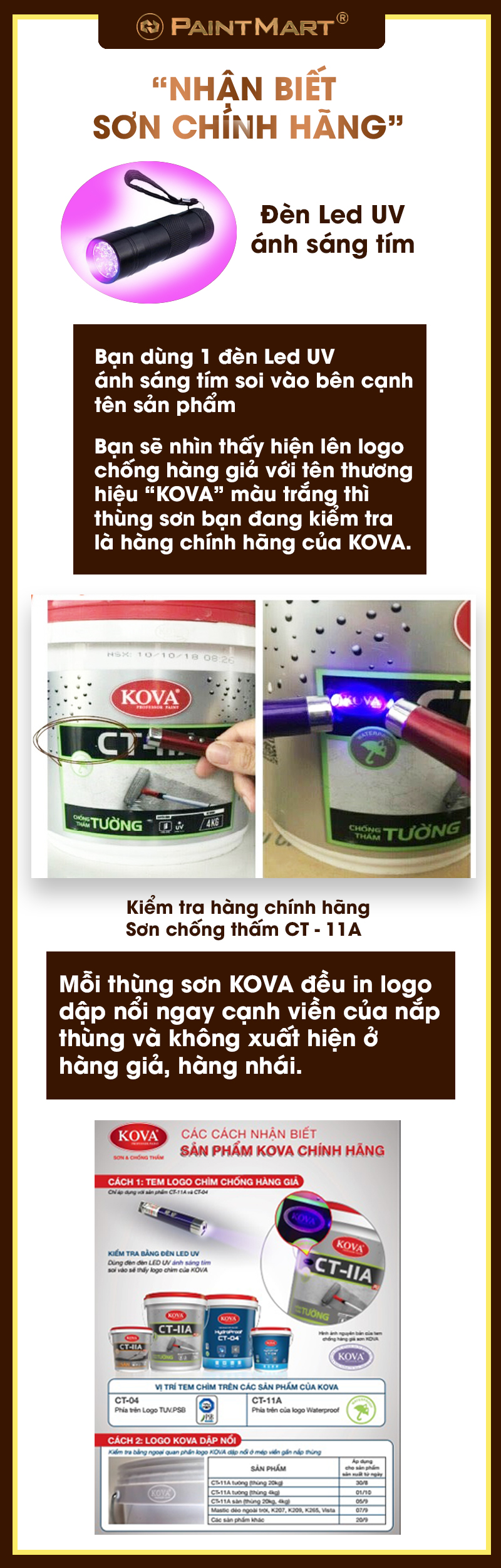Nhận biết sơn KOVA chính hãng:
Sơn Kova chính hãng đảm bảo độ bền cao và giá trị sử dụng lâu dài, đặc biệt là cho công trình xây dựng. Nếu bạn đang tìm kiếm sơn Kova để sử dụng cho công việc của mình, hãy tìm hiểu và nhận biết những đặc điểm của sản phẩm chính hãng này.