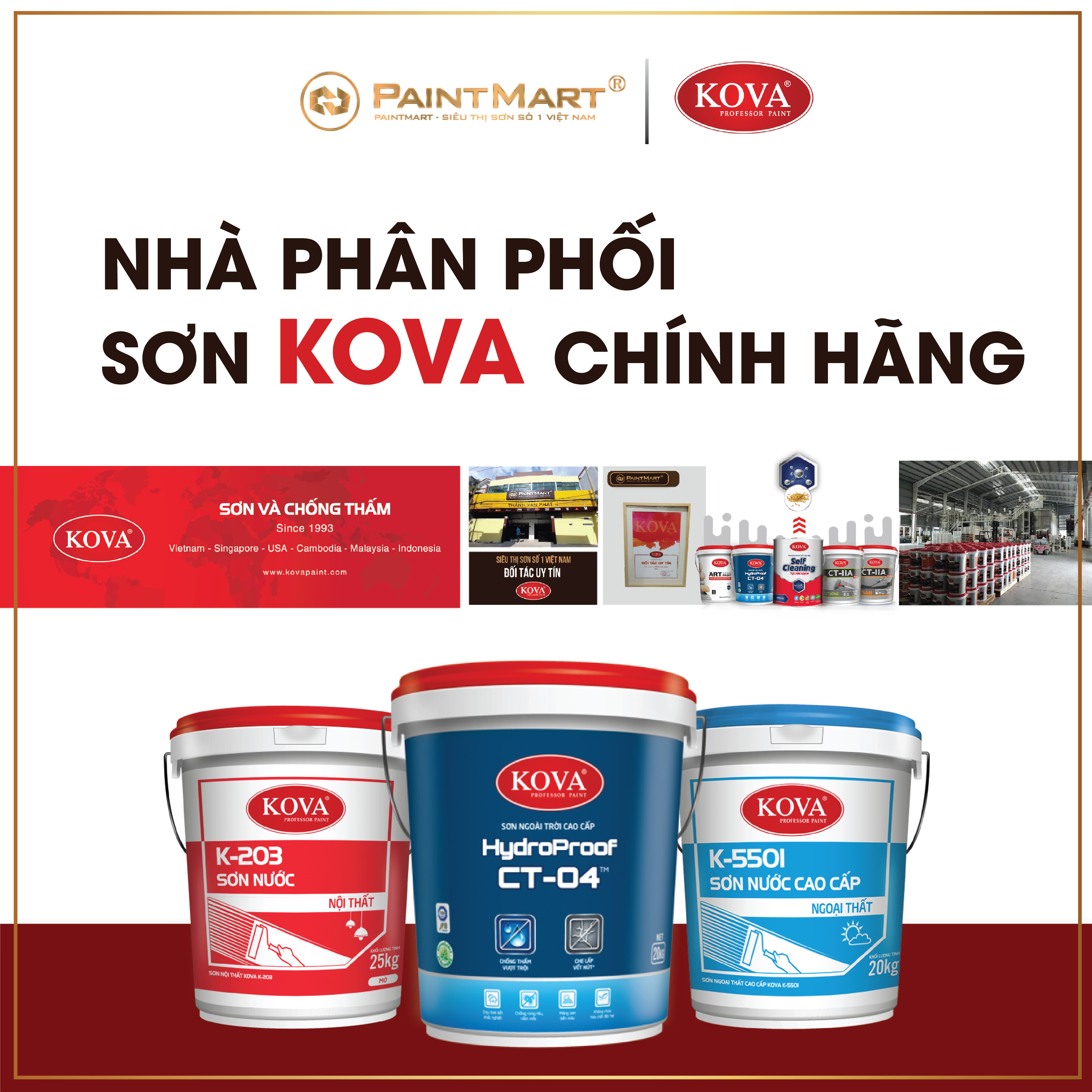 Đến với nhà phân phối sơn Kova và bạn sẽ được tư vấn và cung cấp sản phẩm chất lượng nhất. Chúng tôi có đầy đủ các loại sơn cho nhiều mục đích khác nhau.